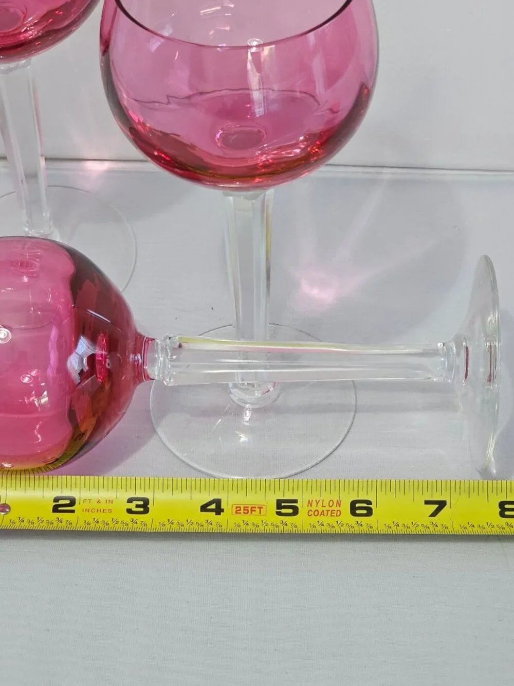 Cranberry Pink Wine Glasses Set/3 Mid Century Modern Vintage Cocktail Goblets Fa - Picture 3 of 9